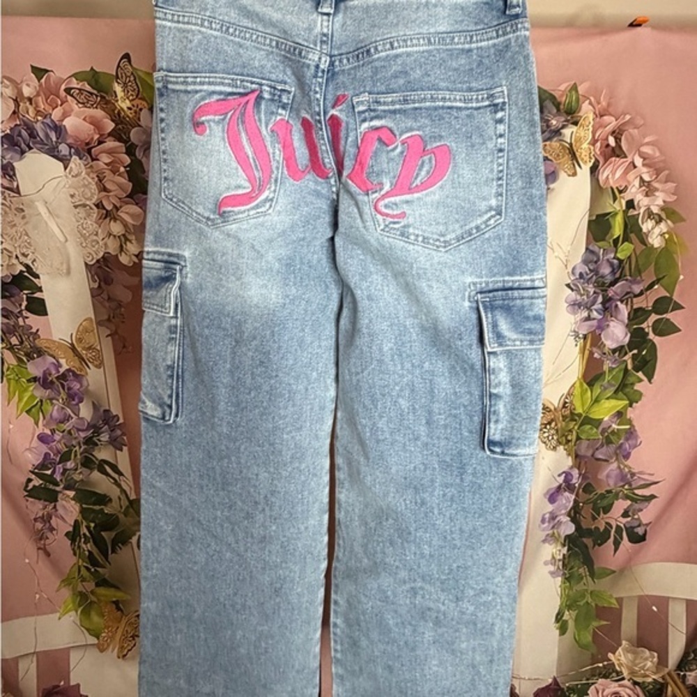 Juicy Couture Light Blue Cargo High Rise Wide Leg Flare Jeans, NWT